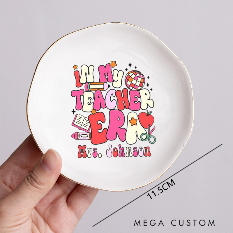 Personalized Jewelry Dish for Teacher in My Teacher Era Irregular Round Ceramic Ring Dish Teacher Appreciation Gift