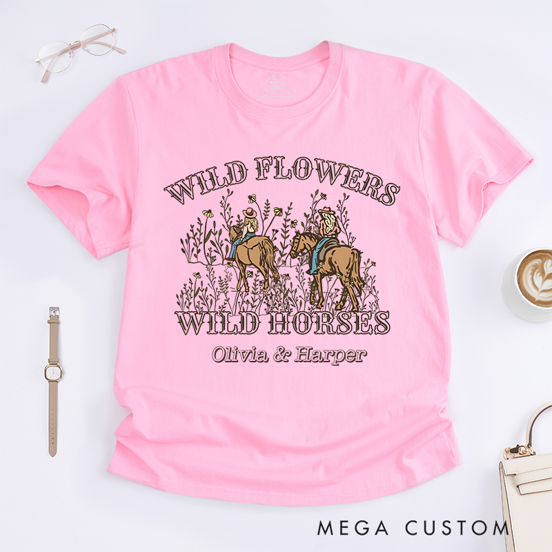 Personalized Classic T-Shirts Wild Flowers Wild Horses and Nature and Western Graphic Tee Perfect for Outdoor and Adventure Enthusiasts T-Shirt