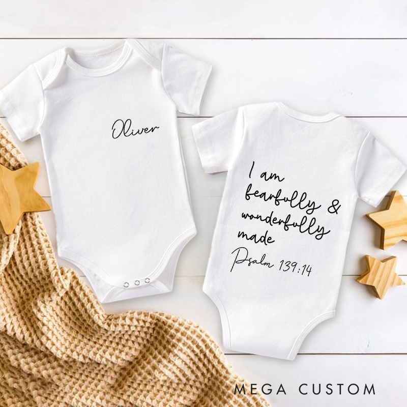 Personalized I Am Fearfully and Wonderfully Made Baby Onesie Coming Home Gift