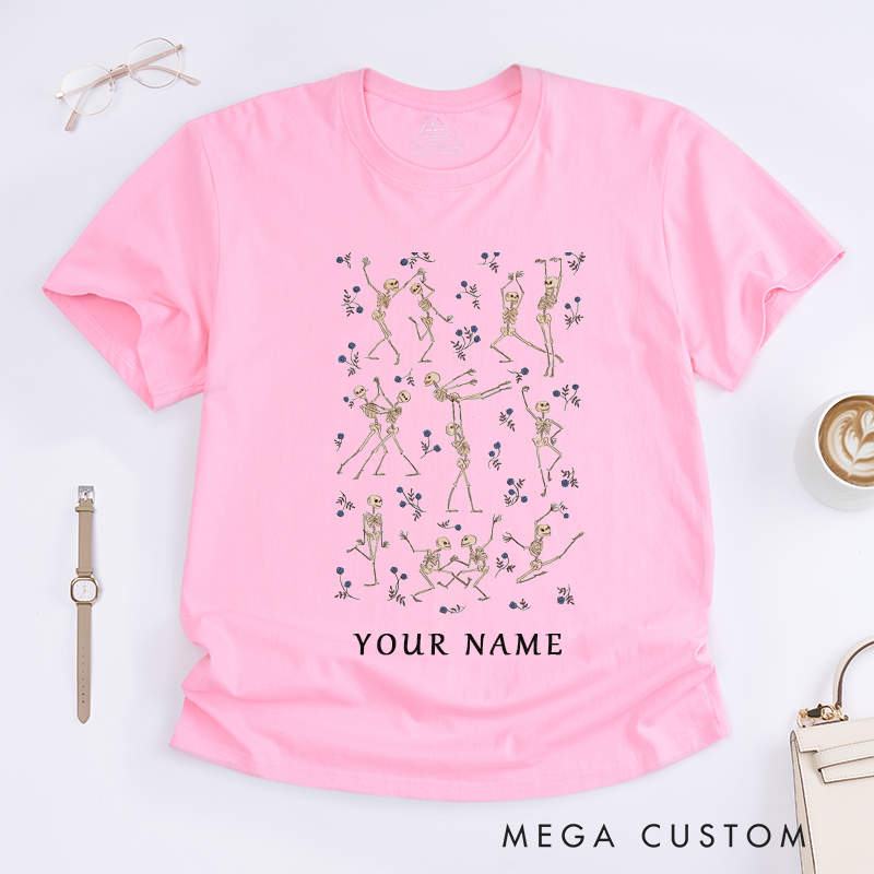 Personalized Classic T-Shirts Skeleton Dance Custom Name Workout Skeletons Shirt Unique Skeleton Gift for Fitness Lovers Men Women