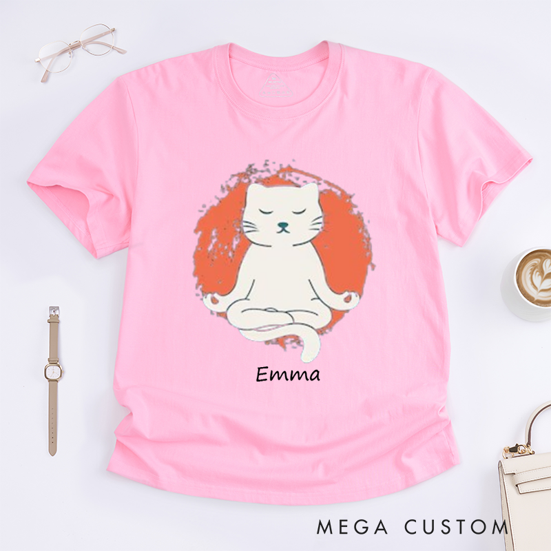 Personalized Funny Yoga Cat T-Shirt Cat Meditation T-Shirt Cute Cat Yoga T-Shirt for Cat Lovers Fun Yoga Gift