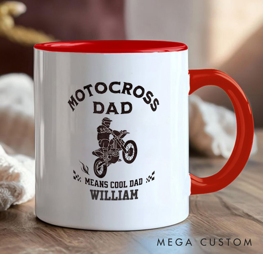 Personalized Motocross Dad Coffee Cup Mug with Cool Dad Dirt Bike for Outdoor Adventures Riding Cycling Biking Enthusiasts