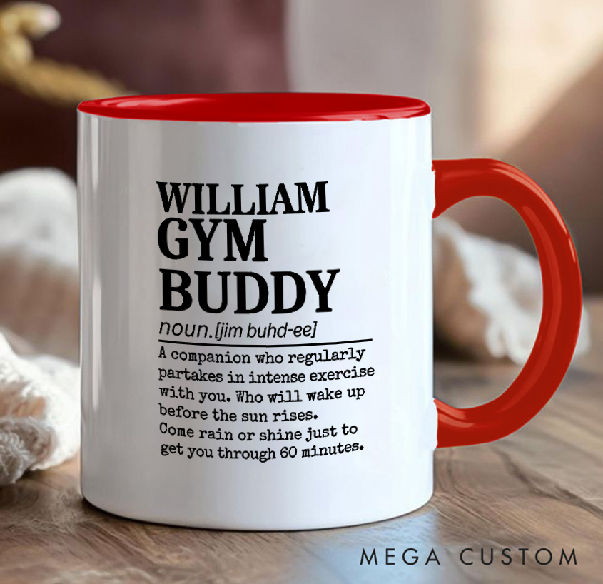 Personalized Gym Buddy Definition Mug with Workout Partners Gift Motivational Coffee Cup for Fitness Enthusiasts Bodybuilders and Gym Lovers