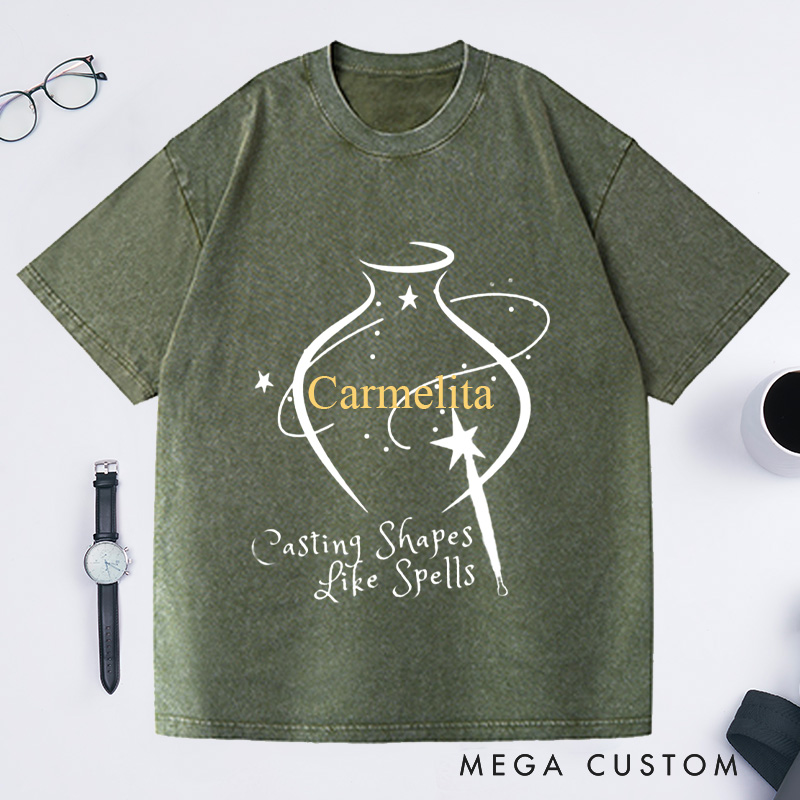 Personalized Casting Shapes Like Spells Washed T-Shirts Wizard Pottery Shirt Customized Name Shirt Gift for Pottery Lover Gift