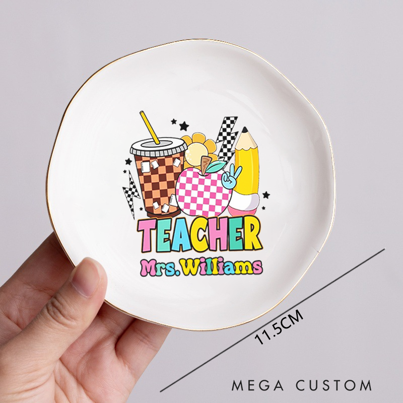 Personalized Jewelry Dish for Teacher Colorful and Playful Decorative Irregular Round Ceramic Ring Dish Teacher Appreciation Gift