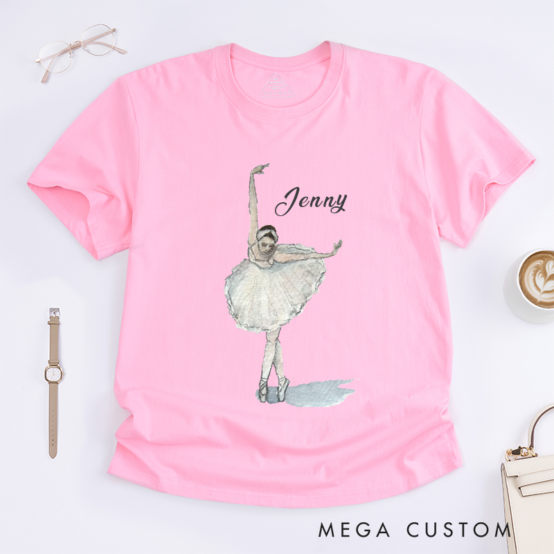 Personalized Ballet Dancer Classic T-Shirts Custom Name Sketch Style Design With Elegant Pose Perfect Gift for Dance Lovers Classic Apparel