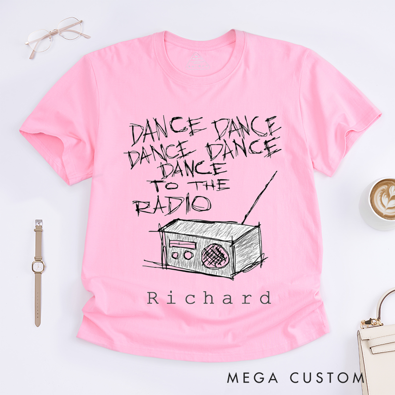 Personalized Classic T-Shirts Dance to The Radio Custom Music Lover Gift Unique Hand Drawn Radio Sketch Tee Unisex Present for Men and Women