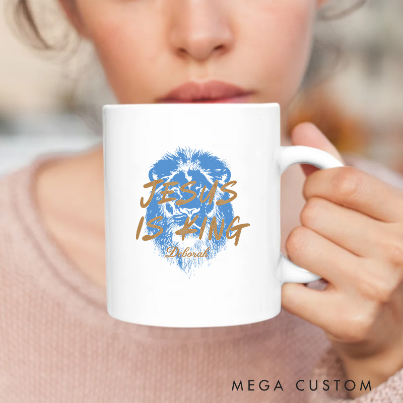 Personalized Jesus Is King Bible Verse Ceramic Mug with Name Christmas Gift for Christians Baptism and Birthday Gift for Christians