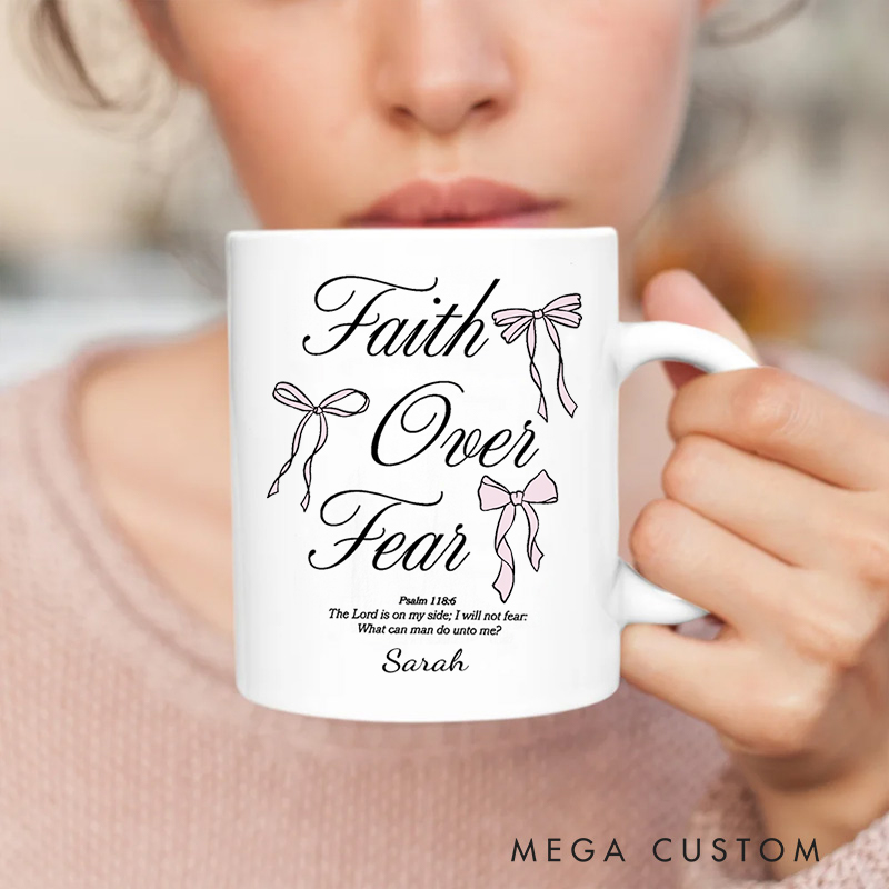Personalized Faith Over Fear Bible Verse Christian Ceramic Mug with Name Birthday Gift for Christian Positive Affirmation Religious Gift for Christian