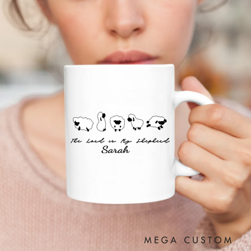 Personalized The Lord is My Shepherd Bible Verse Jesus Ceramic Mug with Name Christmas Gift for Christians Baptism and Birthday Gift for Christians