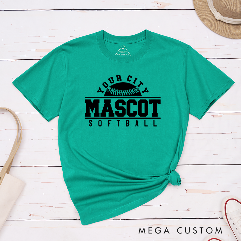 Personalized Softball Team T-Shirt Design Featuring Custom City Name Team Name Bold Typography and Central Softball Graphic