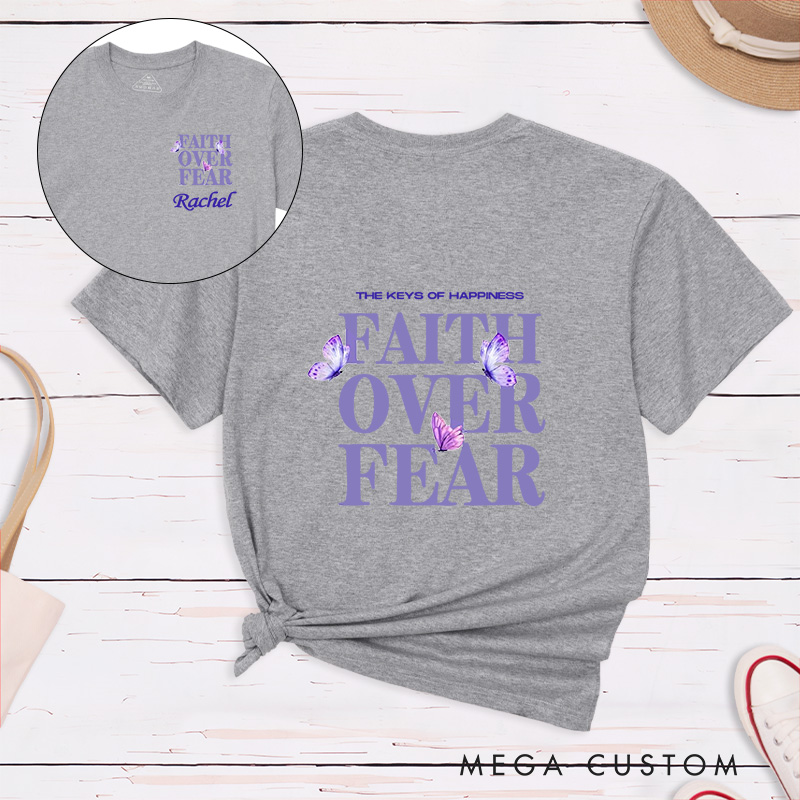 Personalized Faith Over Fear Butterflies Classic T-Shirt with Name Christian Shirt Faith Based Shirt Gift for Women and Girls