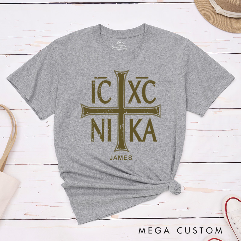 Personalized IC XC NIKA Eastern Orthodox Classic T-Shirt with Cross Cotton Shirt Christmas Easter Gift Religious Gift for Men and Women