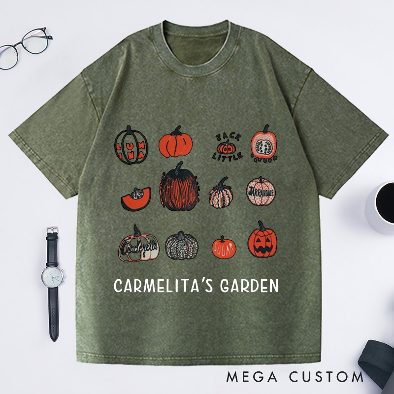 Personalized Pumpkin Washed T-Shirts with Name Halloween Shirt Screen Print Shirt Gardening Lovers Gift Gardener Gift