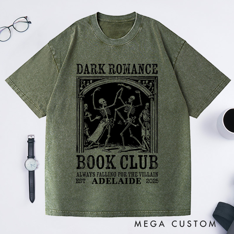Personalized Dark Romance Book Club Washed T-Shirts, Trendy Literature Shirt Romance Book Shirt Dark Academia Tee Book Lover Gift