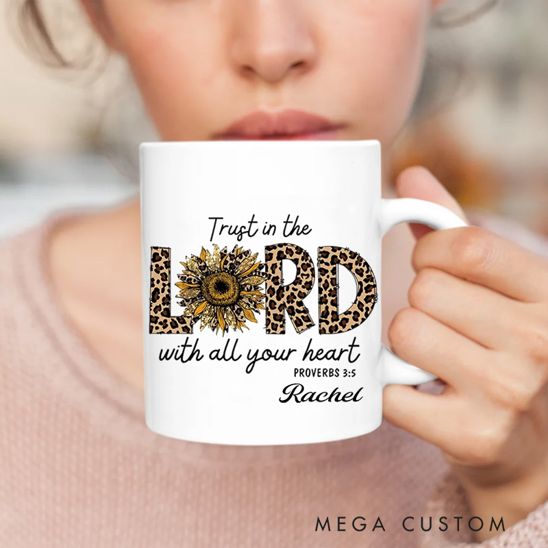 Personalized Trust In the Lord with All Your Heart Leopard Christian Ceramic Mug with Name Religious Gift Birthday Gift for Women