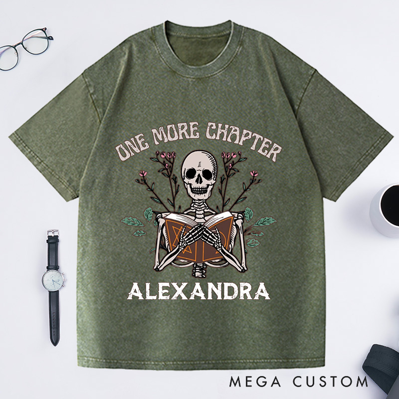 Personalized One More Chapter Washed T-Shirts with Name, Funny Reading Shirt Book Tshirt Book Lover Shirt Librarian Tee Gift