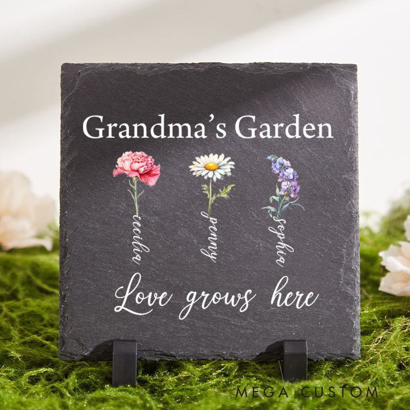 Personalized Memorial Garden Stone for Loss of Loved One Memorial Gift Custom Grandma's Garden Birth Flower Garden Rock Sympathy Condolences Gift