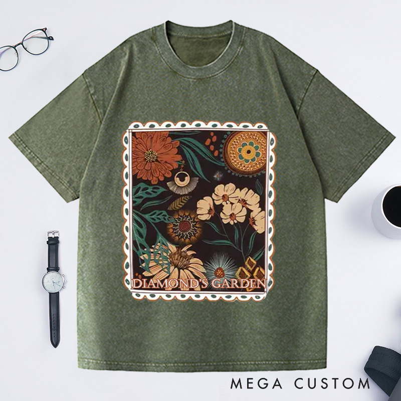 Personalized Boho Floral Cottagecore Washed T-Shirts Fall Flowers Nature Shirt Wildflower Garden Shirt Gift for Flower Lover Gift Plant Lover Gift