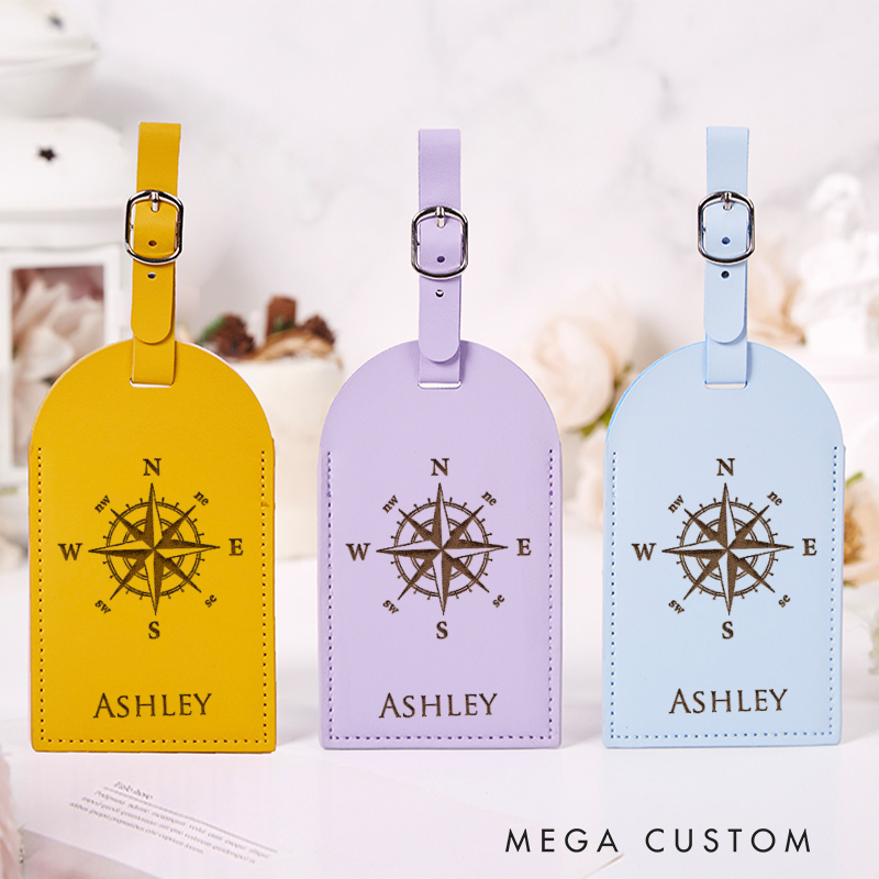 Personalized Traveling Leather Luggage Tags Gift for Traveling Lovers Travel Gift Compass Design Luggage Tag