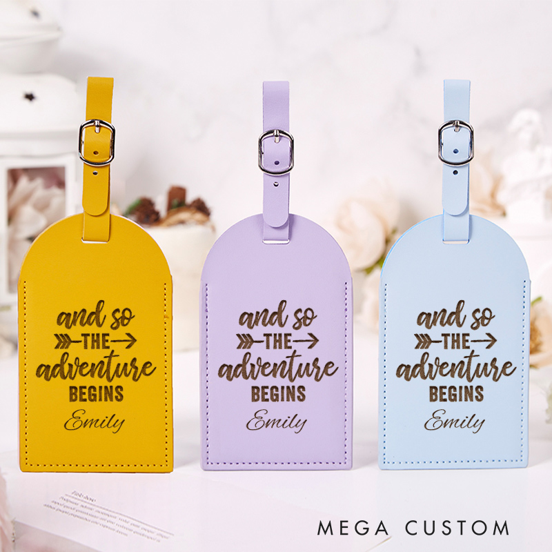 Personalized And So the Adventure Begins Leather Luggage Tags Gift for Traveling Lovers Travel Gift
