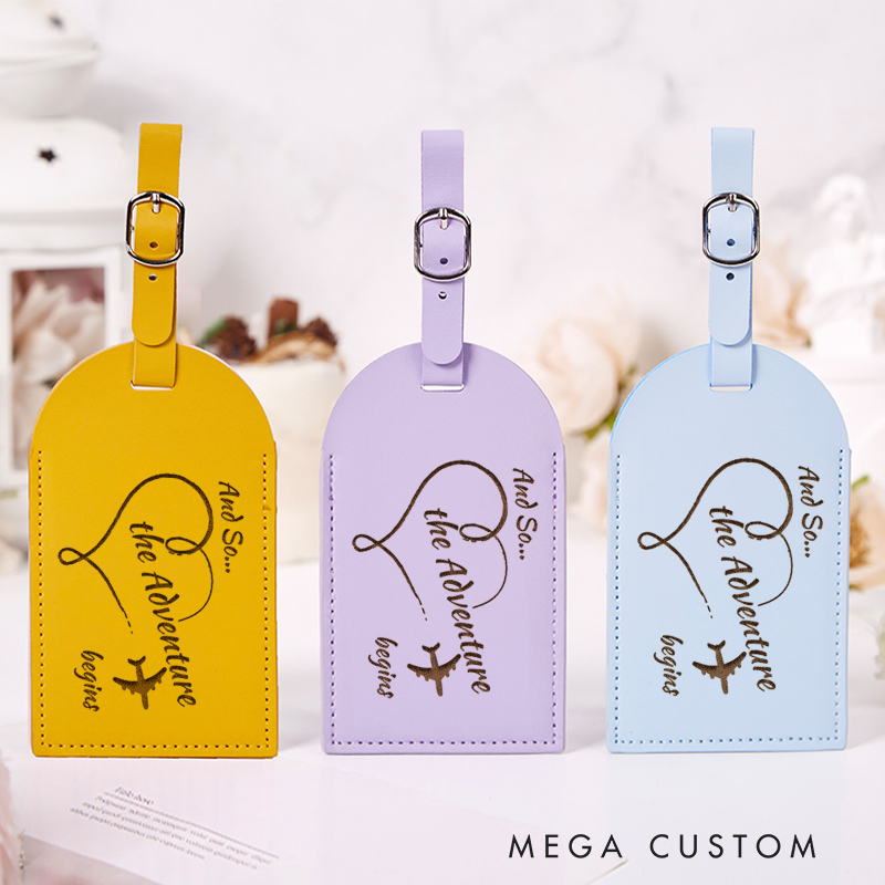 Personalized Adventure Begins Leather Luggage Tag for Traveling Lovers Custom Travel Gift