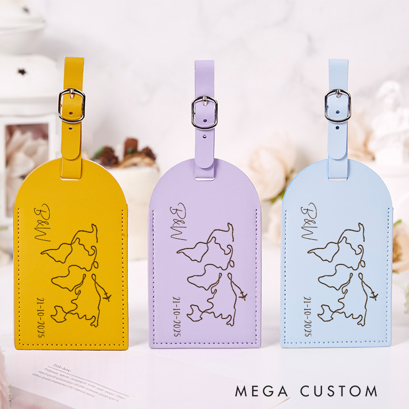 Personalized Traveling Leather Luggage Tag for Traveling Lovers Vacation Gift World Map Luggage Tag