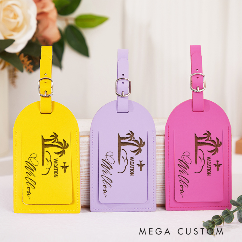 Personalized Beach Vacation Leather Luggage Tag for Traveling Lovers Gift for Vacation