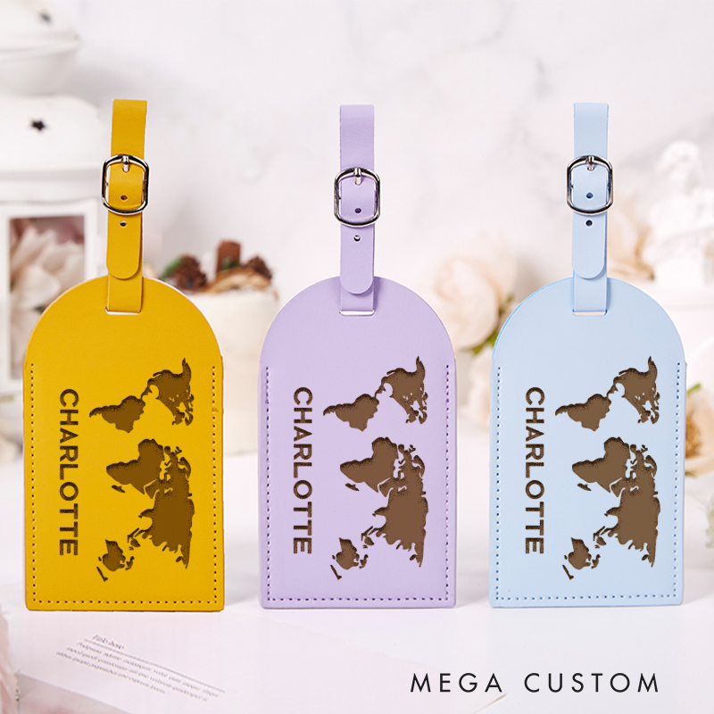 Personalized World Map Traveling Leather Luggage Tag for Traveling Lovers Vacation Gift