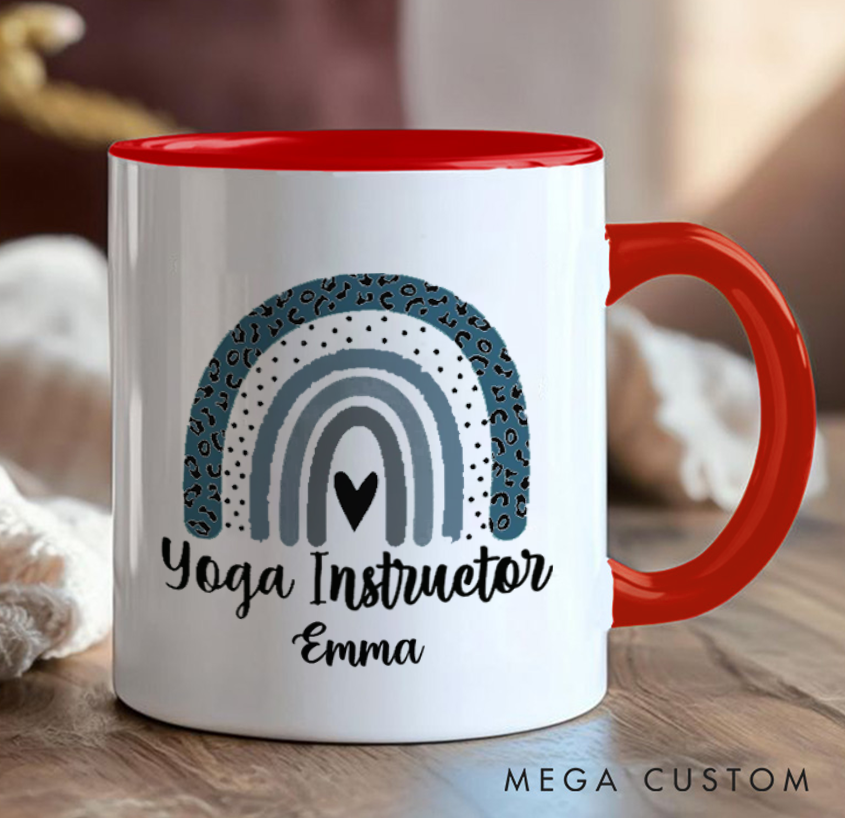 Personalized Yoga Instructor Mug with Hand-Drawn Rainbow Design Custom Name Perfect Gift for Yoga Lover