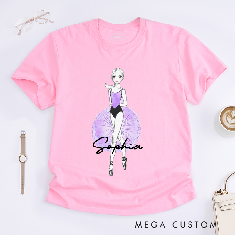 Personalized Ballet Dancer Classic T-Shirts Custom Name Dance Lover Gift Unique Artistic Apparel for Ballet Enthusiast 