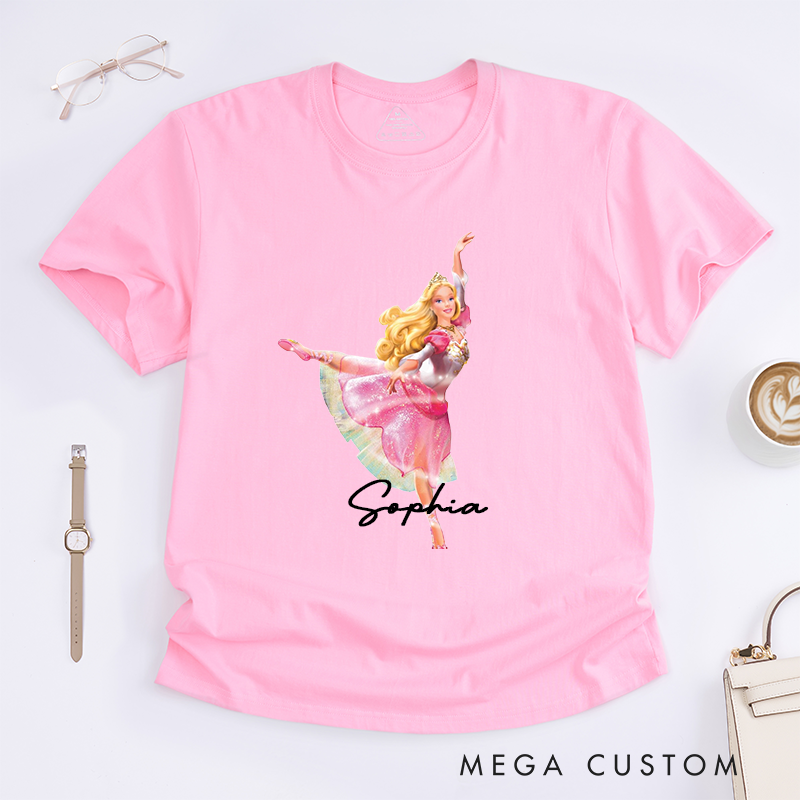 Personalized Ballerina Princess Classic T-Shirts Custom Name Glitter Dance Gifts for Girls Ballet Lover