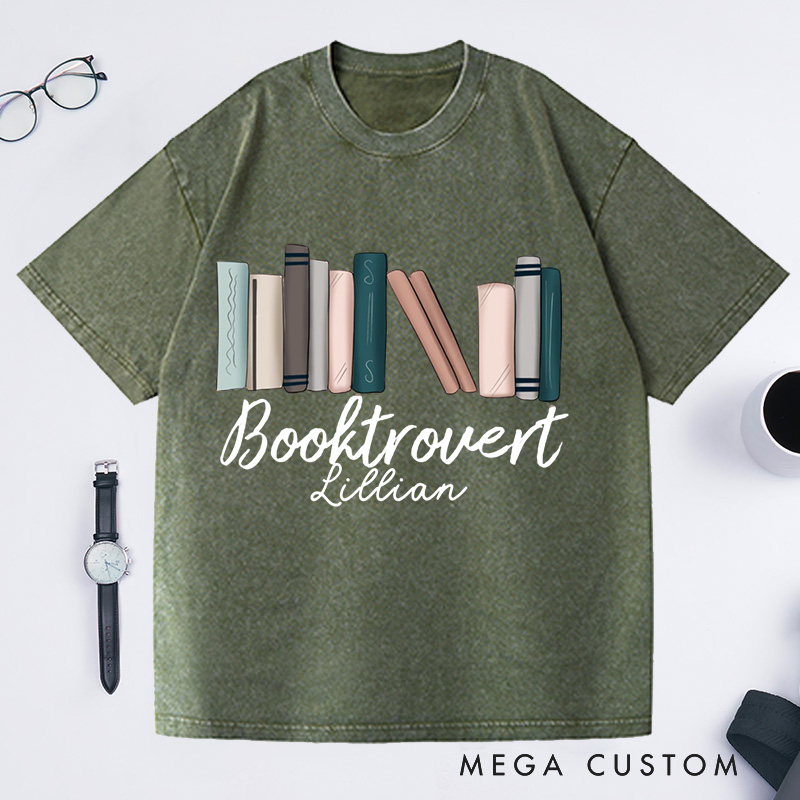Personalized Booktrovert Washed T-Shirts Reader Gifts Shirt Book Lover Gift