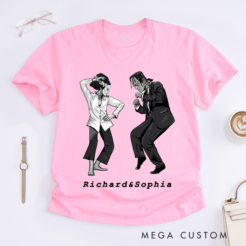 Personalized Classic T-Shirts Dancing Couple Unique Art Design Custom Name Gift for Him or Her Perfect Funny Casual Tee for Dance Lovers Friends Family