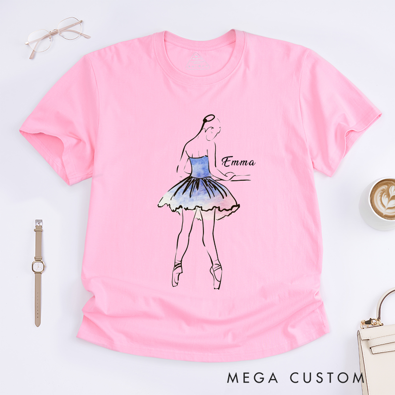 Personalized Ballet Dancer Classic T-Shirts Custom Name Watercolor Ballerina Gift for Dance Lovers Unique Present