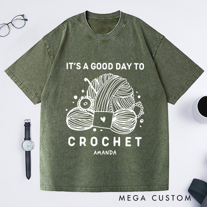 Personalized Good Day to Crochet Washed T-Shirts Funny Knit Shirt Knit Talking Yarn Shirt Knit Gift