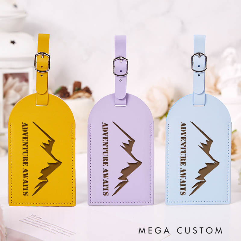 Personalized Adventure Awaits Leather Luggage Tag for Traveling Lovers Custom Travel Gift