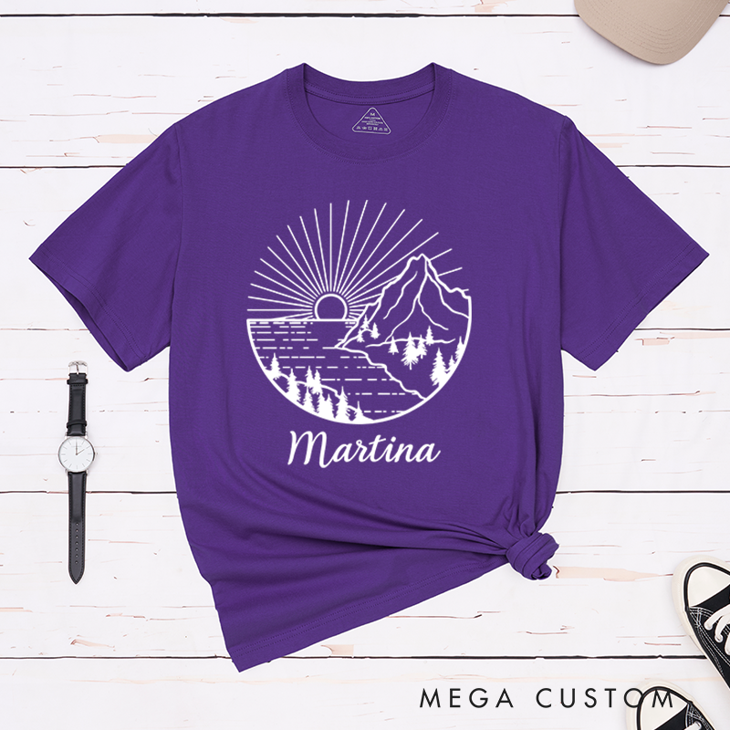 Personalized Sun and Mountain Adventure T-Shirt  Gift For Camper Hiking Outdoors Nature Lover