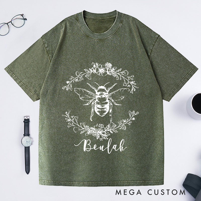 Personalized Bee Botanical Washed T-Shirts Ladies Shirt Screenprint Gift for Her