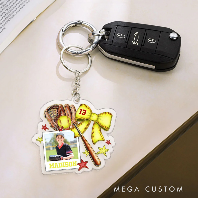 Personalized Baseball Keychain with Custom Photo and Name  