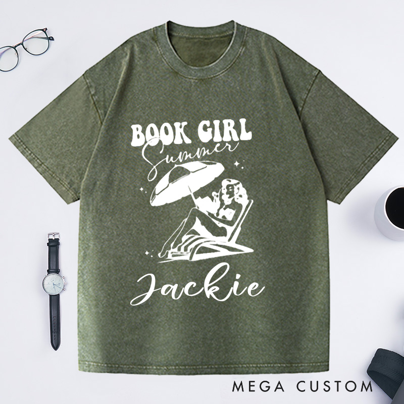 Personalized Book Girl Summer Washed T-Shirts Bookish Summer Shirt Bookish Shirt Book Lover Gift Bookish Girl Shirt Bookish Gift Reading Shirt Bookish Gifts