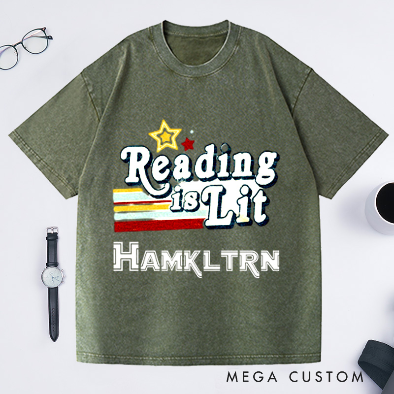 Personalized Reading Is Lit Washed T-Shirts Bookworm Literary Shirt Reading Shirts for Teachers Bookish Gifts English Teacher Shirt 