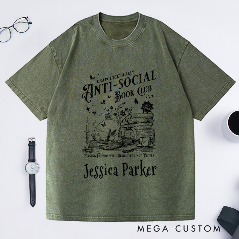 Personalized Anti-social Book Club Comfort Colors Washed T-Shirts for Introverted Romance Reader Vintage Distressed Reading T-shirt Bookish for Book Lover Gift