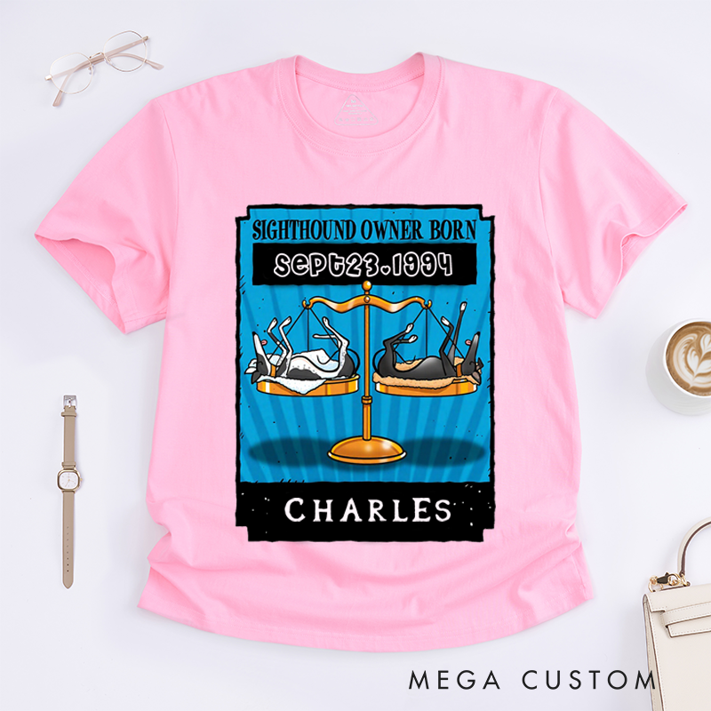 Personalized Libra Sighthound Owner Born Classic T-Shirts Custom Name Gift for Him Family