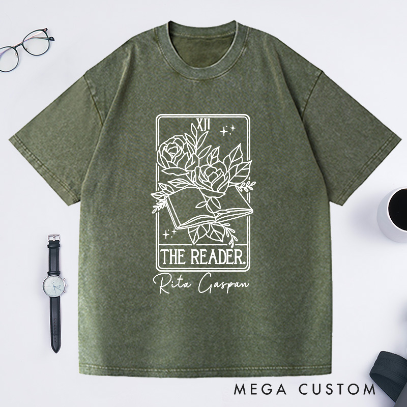 Personalized the Reader Tarot Card Washed T-Shirts Book Tarot Card Bookish Shirt Reading Shirt Author Tarot Card Writer