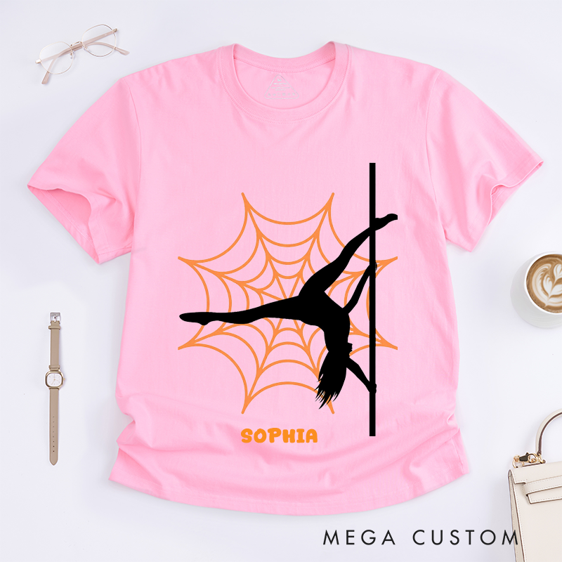 Personalized Pole Dance Silhouette Halloween T-Shirts Custom Name Graphic Unique Gift for Women Enthusiast Dancer Present