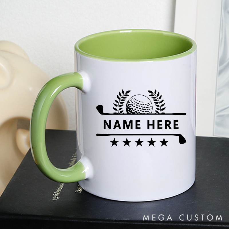 Personalized Golf Mug with Custom Name Golf Ball, Laurel, and Stars Design Perfect Gift for Golf Enthusiasts