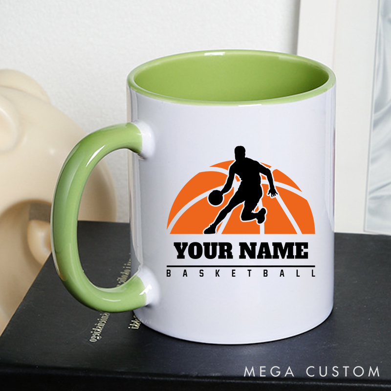 Personalized Basketball Mug with Custom Name and Bold Player Silhouette Design Perfect Gift for Basketball Fans