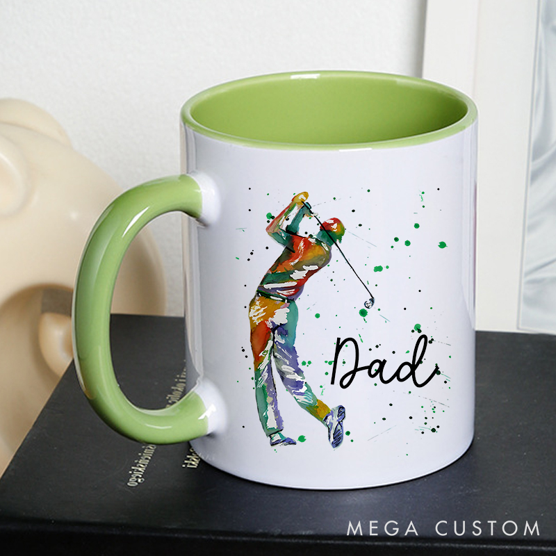 Personalized Golf Mug with Customizable Title Durable Ceramic and Two Tone Handle Perfect Gift for Golf Enthusiasts