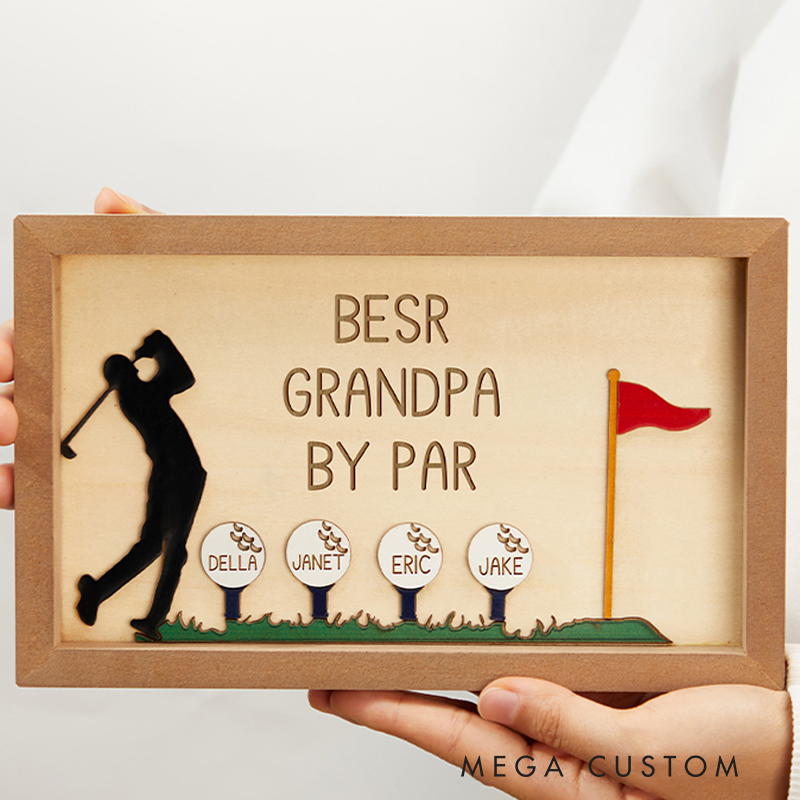 Personalized Golf Plaque "Best Dad by Par" Sign with Custom Names for Dad or Grandpa